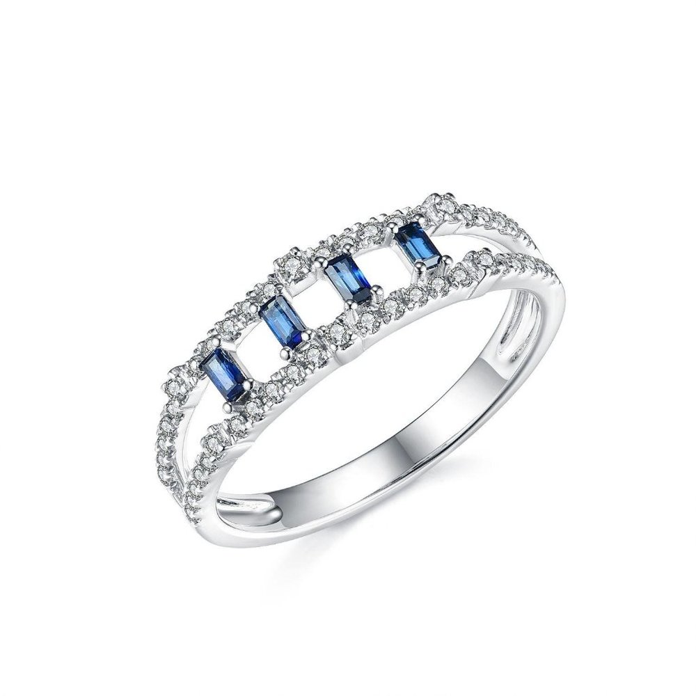 Baguette Diamond Party Wear Blue Sapphire Ring